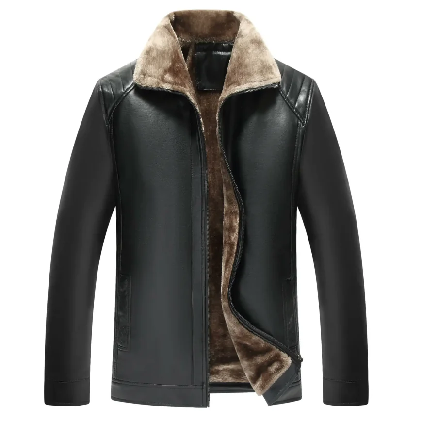 Men's fur-leather winter jacket with warm inner lining