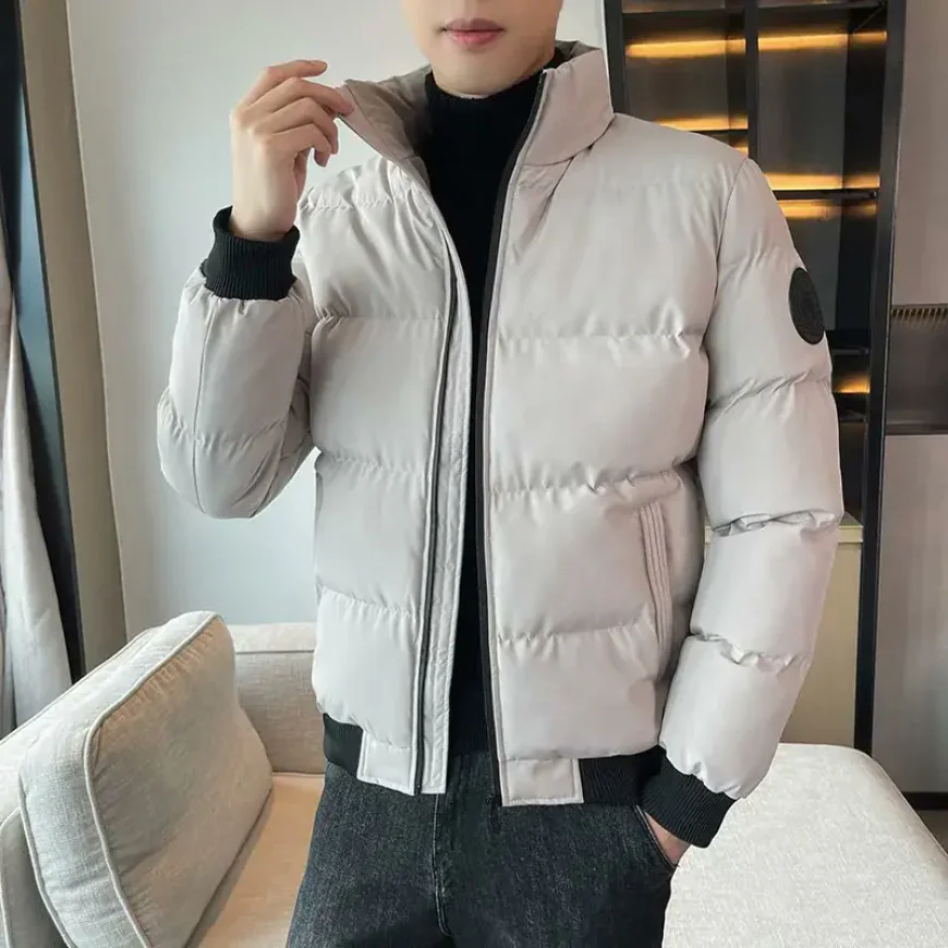 Men's red vertical-collar puffer jacket